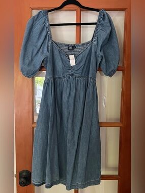 GAP Puff Sleeve Mini Dress Denim NWT Large
